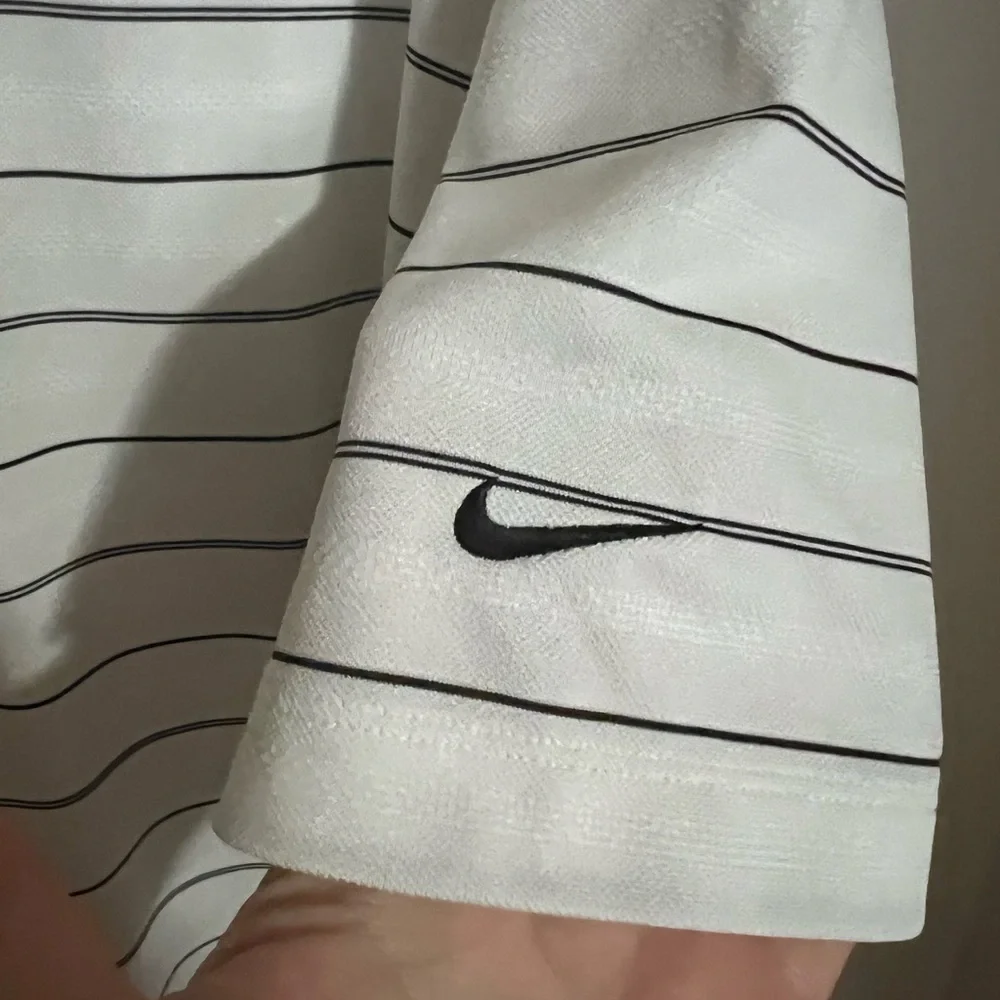 NIKE Classic Dri Fit Athletic Casual Striped Short Sleeve Golf Polo White Mens L